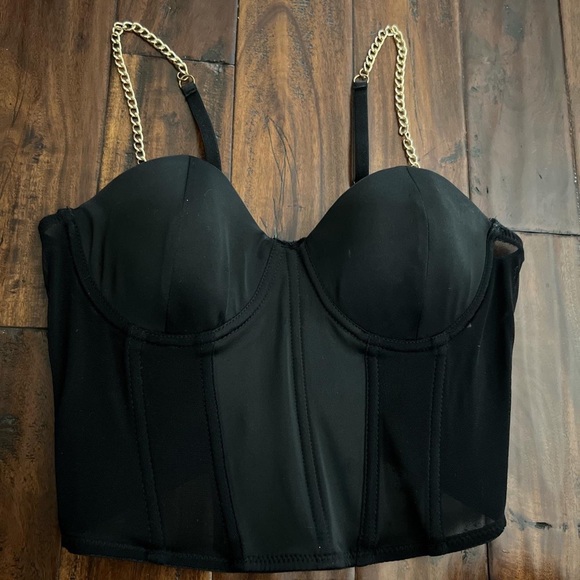Revamped black corset-like crop top with gold chain straps ✨ - Picture 2 of 4